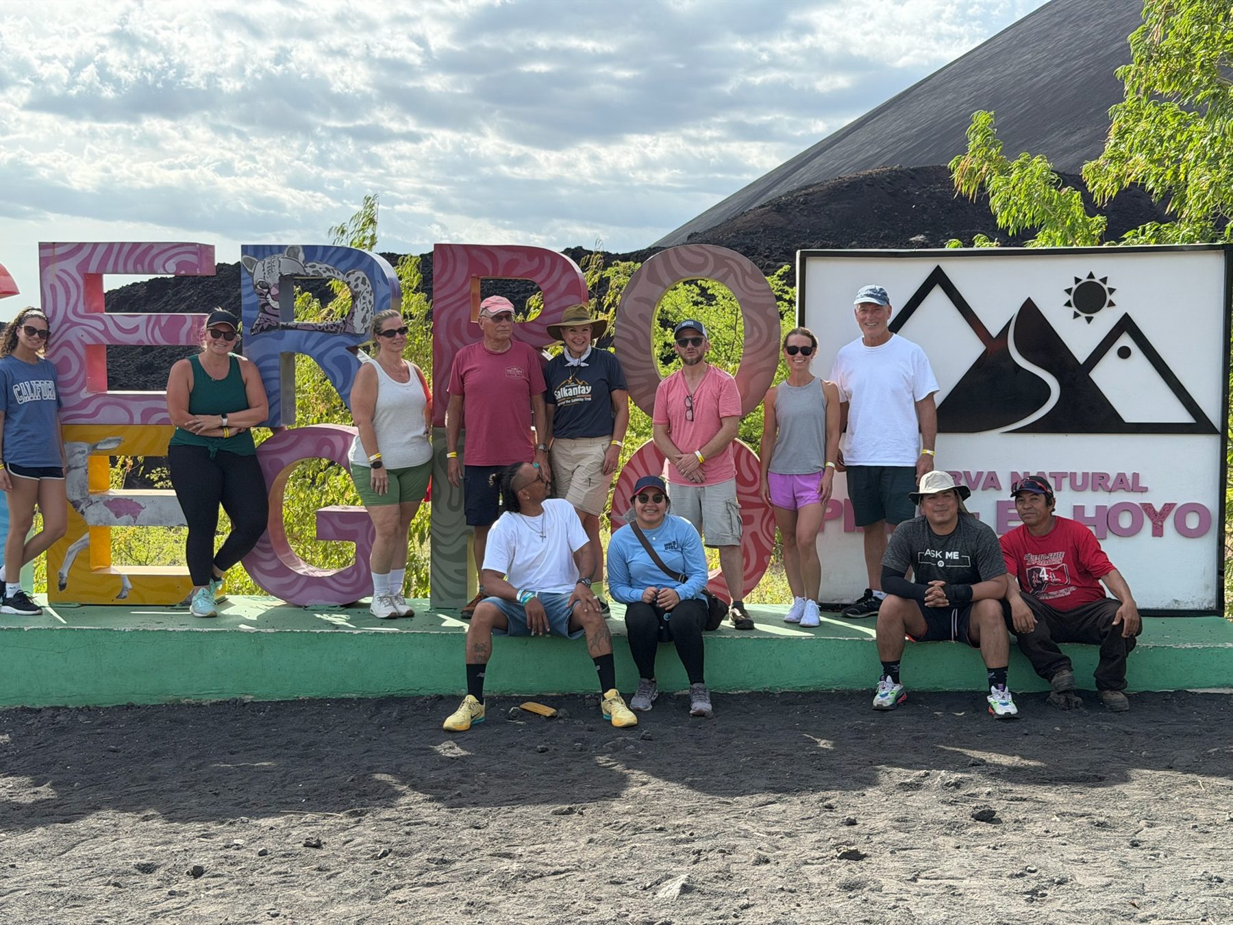 Team gathered at the Cerro Negro natural reserve sign
